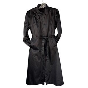 VTG British Mist Black Satin‎ Trench Coat Belted Long Jacket Zip-Out Lining 12
